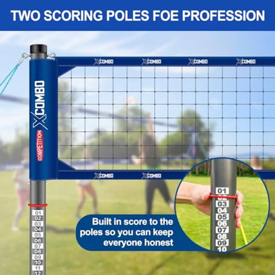Professional Volleyball Net Set Heavy Duty for Outdoor Backyard Portable with Aluminum Adjustable Height Scoring Poles Regulati