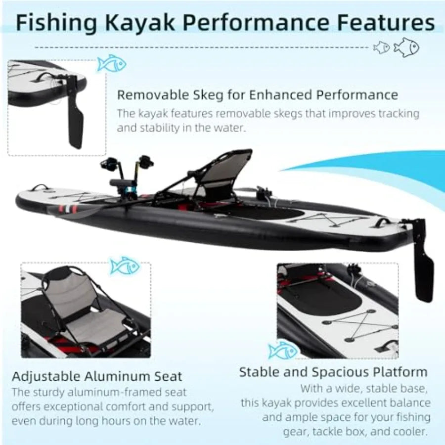 Inflatable Kayak For Fishing, Premium PVC, Blue, 12 Feet With Pedal System, Portable Lightweight Design With Rudder, Aluminum S