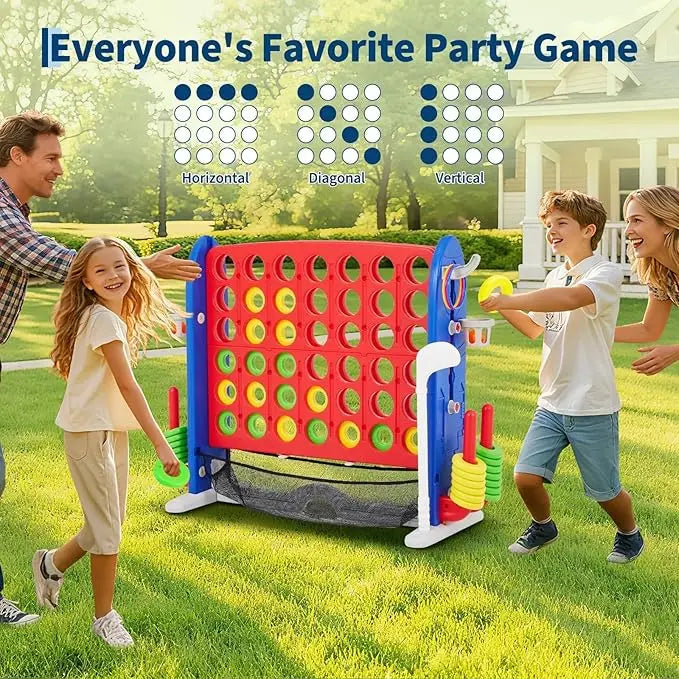 Giant Connect 4 Game Outdoor Includes Connect Game, Golf, Basketball, Ring Toss, Adjustable Height, Mesh Board, Carry Bag Indoor/Outdoor Fun for Kids & Adults