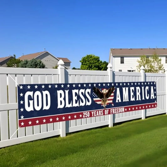 250 Anniversary USA Flag God Bless America Banner 4th Of July Decorations 120" X 20" Large 250th Anniversary Banner For Outdoor