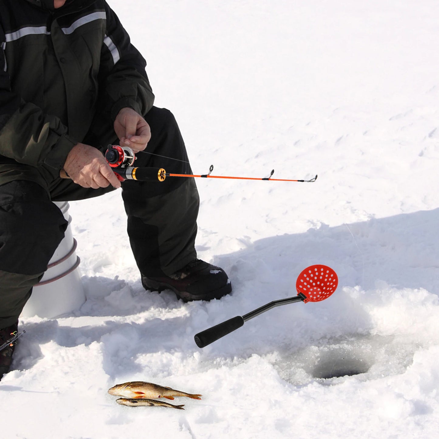 NEW Lixada Ice Fishing Rod Reel Combo Complete Kit with Ice Skimmer Scoop and Carry Bag Lures Hooks Swivels Accessories