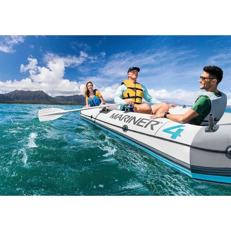 INTEX Mariner Inflatable Boat Series: Includes Deluxe Boat Oars and High-Output Pump – SuperTough PVC – Wear-Resistant Keel
