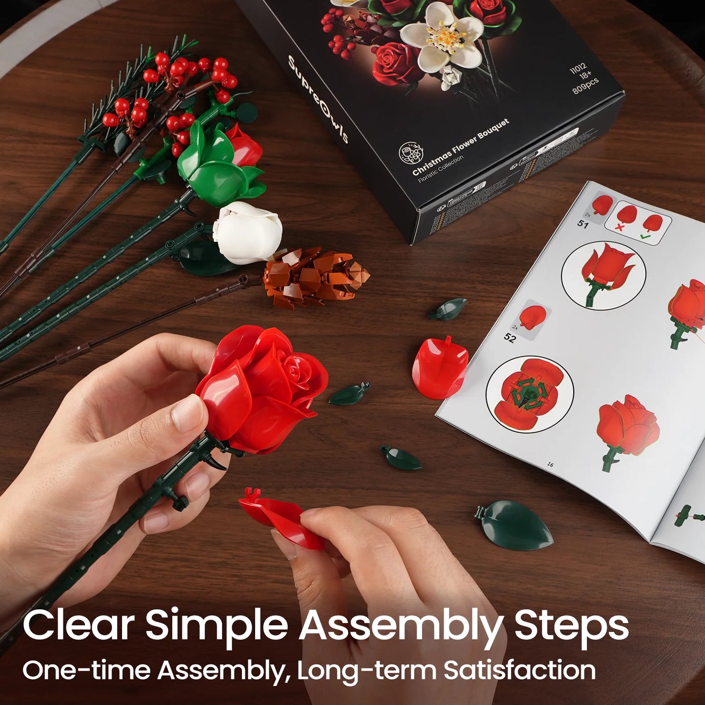 Christmas Roses Bouquet Building Set Blocks Flowers DIY Artificial Botanical Home Decor Valentines Day Creative Gifts for Adults