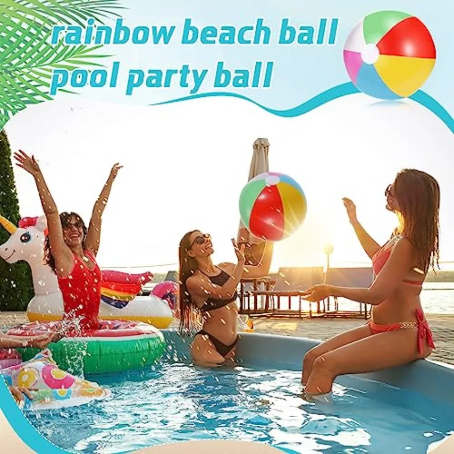Beach party supplies: inflatable beach balls 10'', 11'', 12.6'',rainbow-colored PVC, lightweight durable, ideal for summer pool