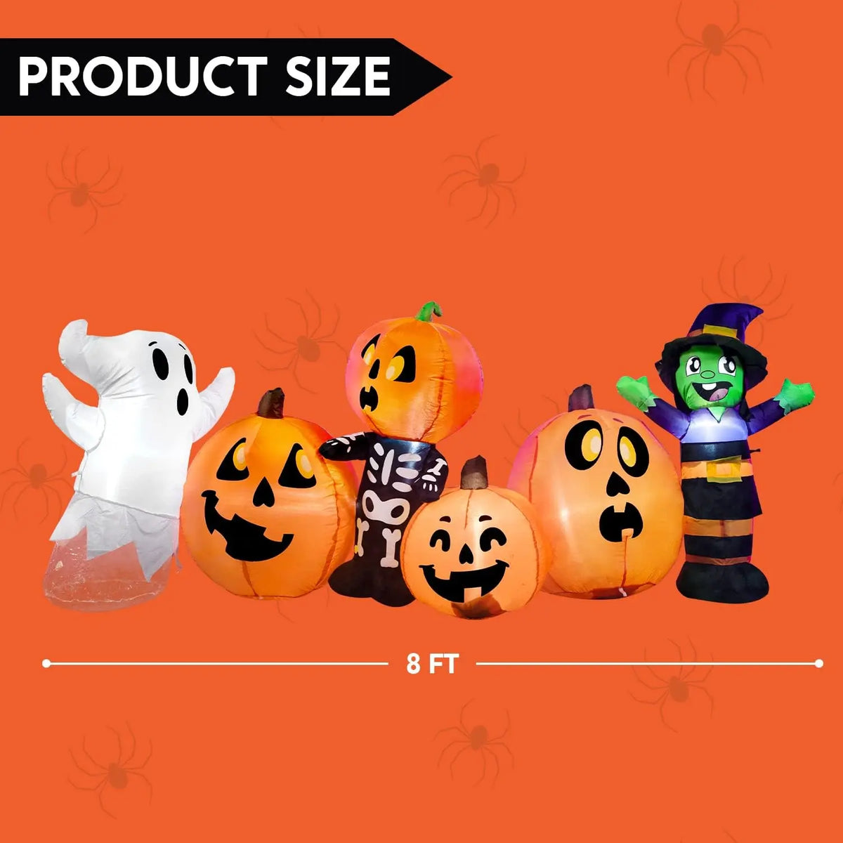 8 ft Long Halloween Inflatable Three Characters and Pumpkin Patch Outdoor Decoration Inflatable Witch Ghost Skeleton Yard for Halloween Gift