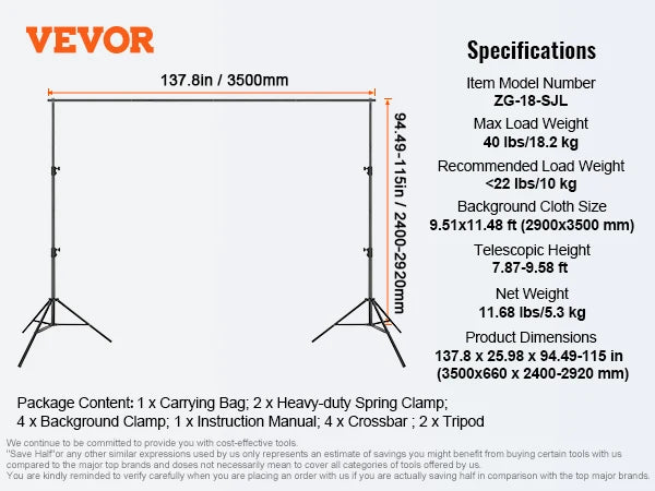 SucceBuy 12 x 10ft/10ft x 10ft  Heavy Duty Backdrop Stand Height Adjustable Photography Backdrop Stand for Party Wedding Display