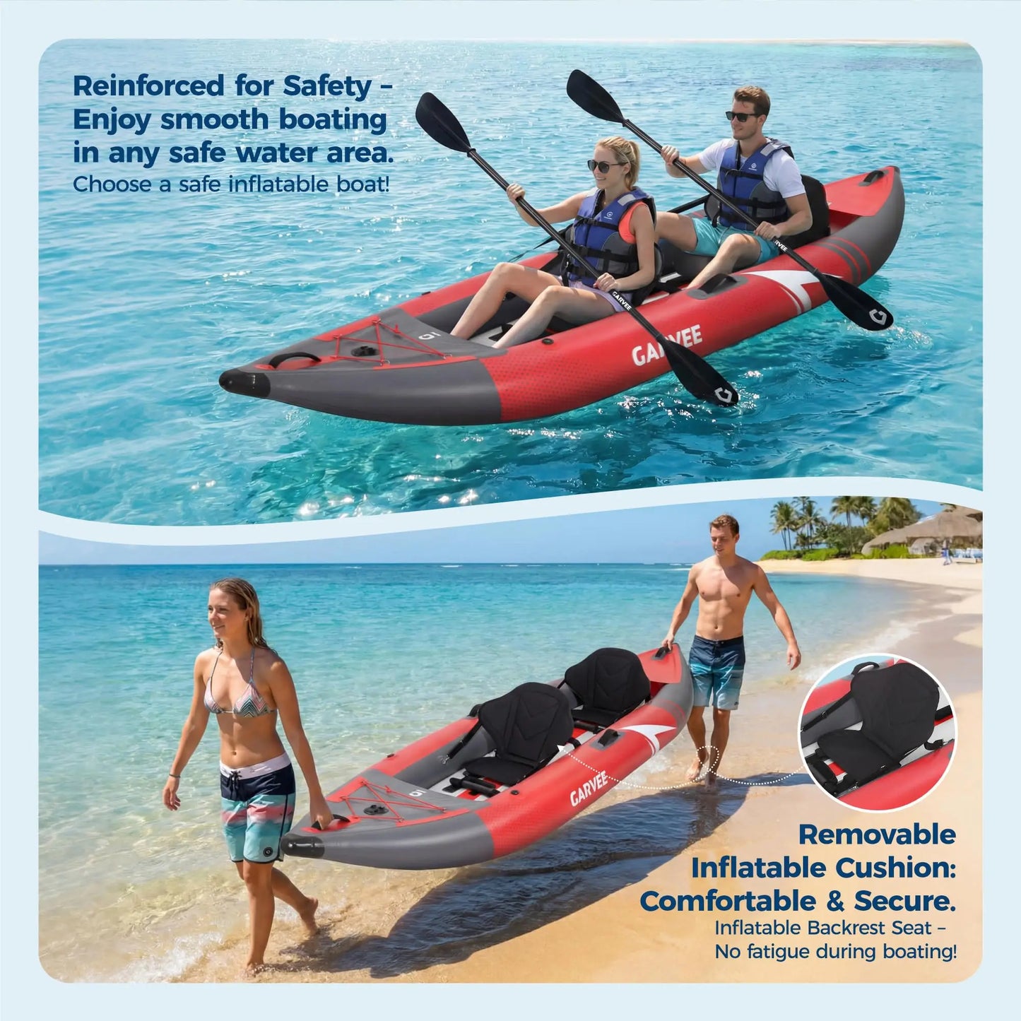 12.5FT 2 Person Inflatable Kayak Fishing Touring Boat Portable Canoe Heavy Duty PVC With Seats Paddles Pump