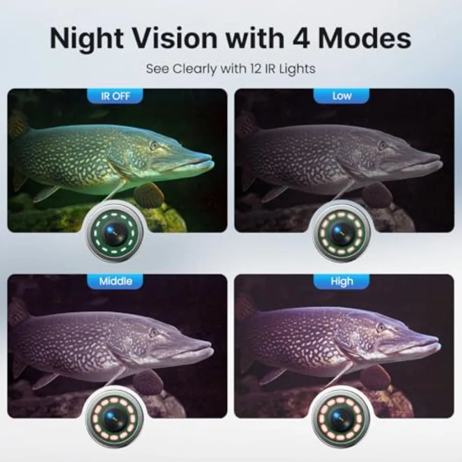 Underwater Fishing Camera for Sea Lake Boat Ice Fishing, Portable 1080P Camera with 12 IR Lights, Video Fish Finder, 1024x600 S