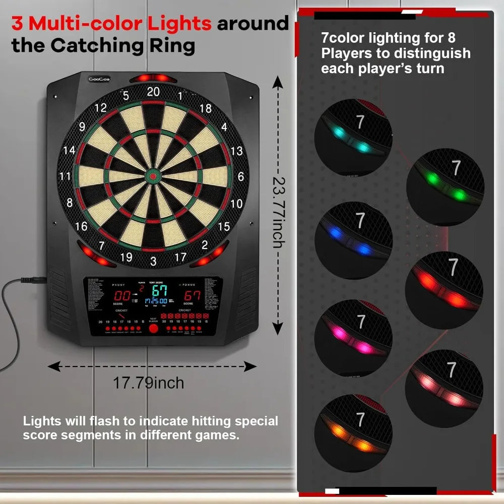 Electronic Dartboard with 45 Games, Voice & Light Effects, 6 Darts & 100 Tips