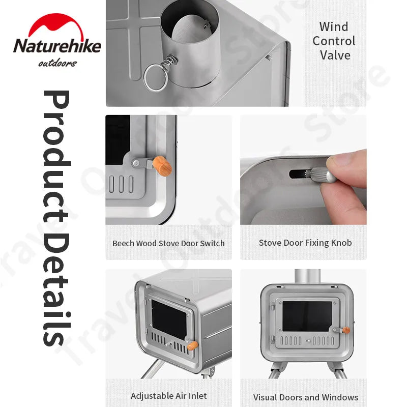 Naturehike Wood Burning Stove Lightweight Titanium Firewood Stove Winter Picnic Camping Portable Outdoor Chimney Heating Warm