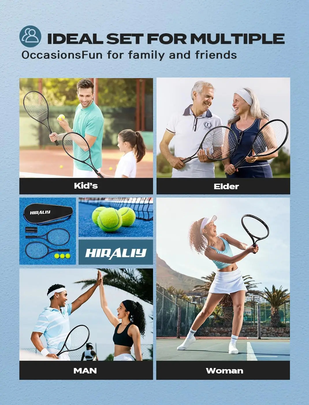 27 Inch Lightweight Tennis Rackets Set for Adults Beginners with 3 Balls & Carry Bag - Vibration Dampening & Large Sweet Spot