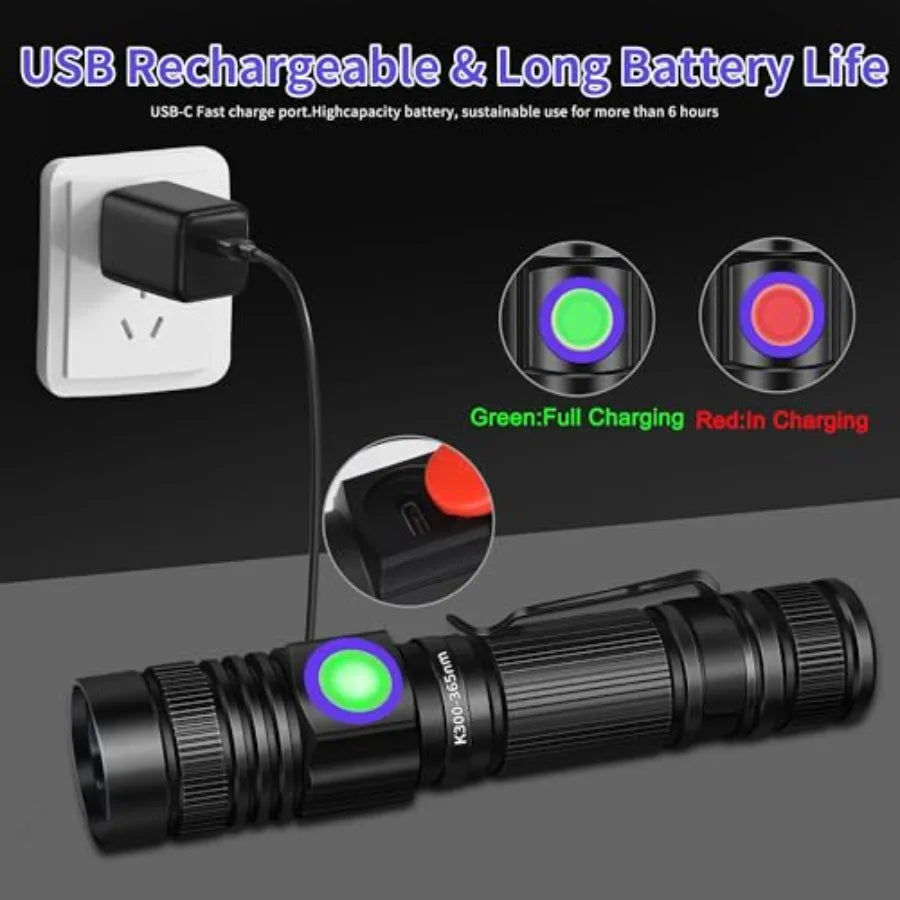 UV Flashlight Black Light USB Rechargeable 365nm Blacklight Mini, Woods lamp Portable Handheld Powerful LED Ultraviolet Lights