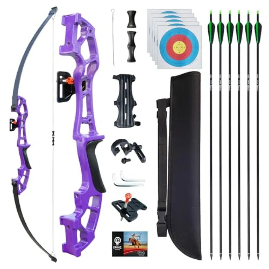 Recurve bow set for adult training and target practice, fiberglass limbs with maple riser, black finish, 30lb or 40lb draw weig