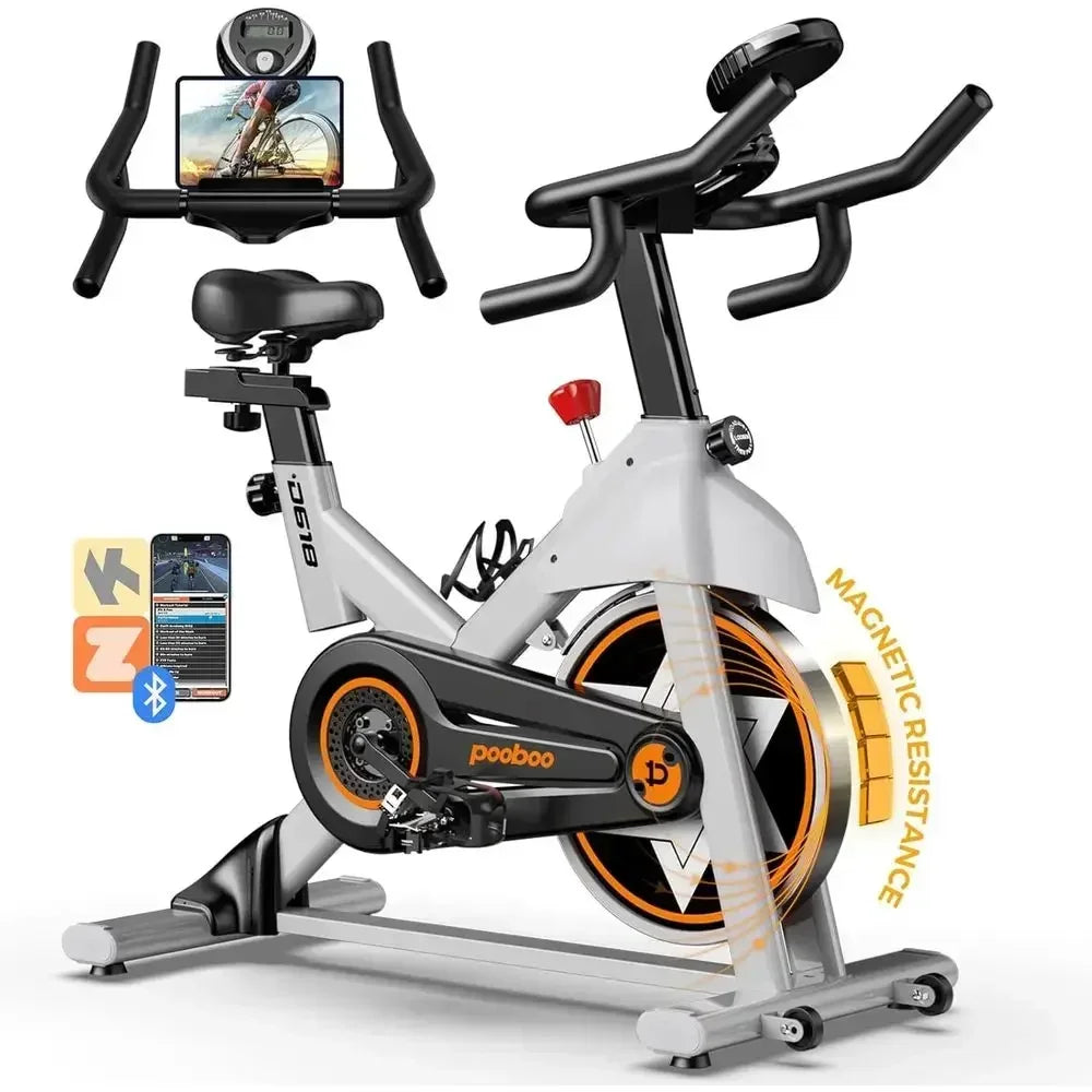 Indoor Cycling Bike with Cushioned Seat and Tablet Holder for Silent, Comfortable Cardio Workouts