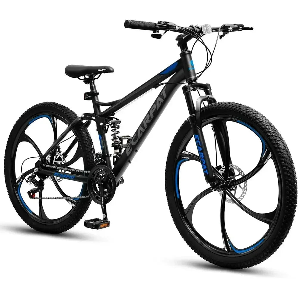 24/26/27.5 Dual Suspension Mountain Bike with 21 Speeds, High-Carbon Steel Frame, Disc/V Brakes for Men