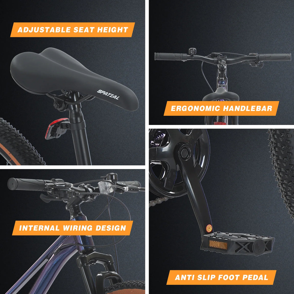 SPATIAL MT24FS2.0 24 Inch Mountain Bike, 7-Speed Hardtail MTB, Off‑Road Bicycle for Teenagers and Adults, Lightweight Aluminum Frame, Suspension Fork, Front & Rear Disc Brakes