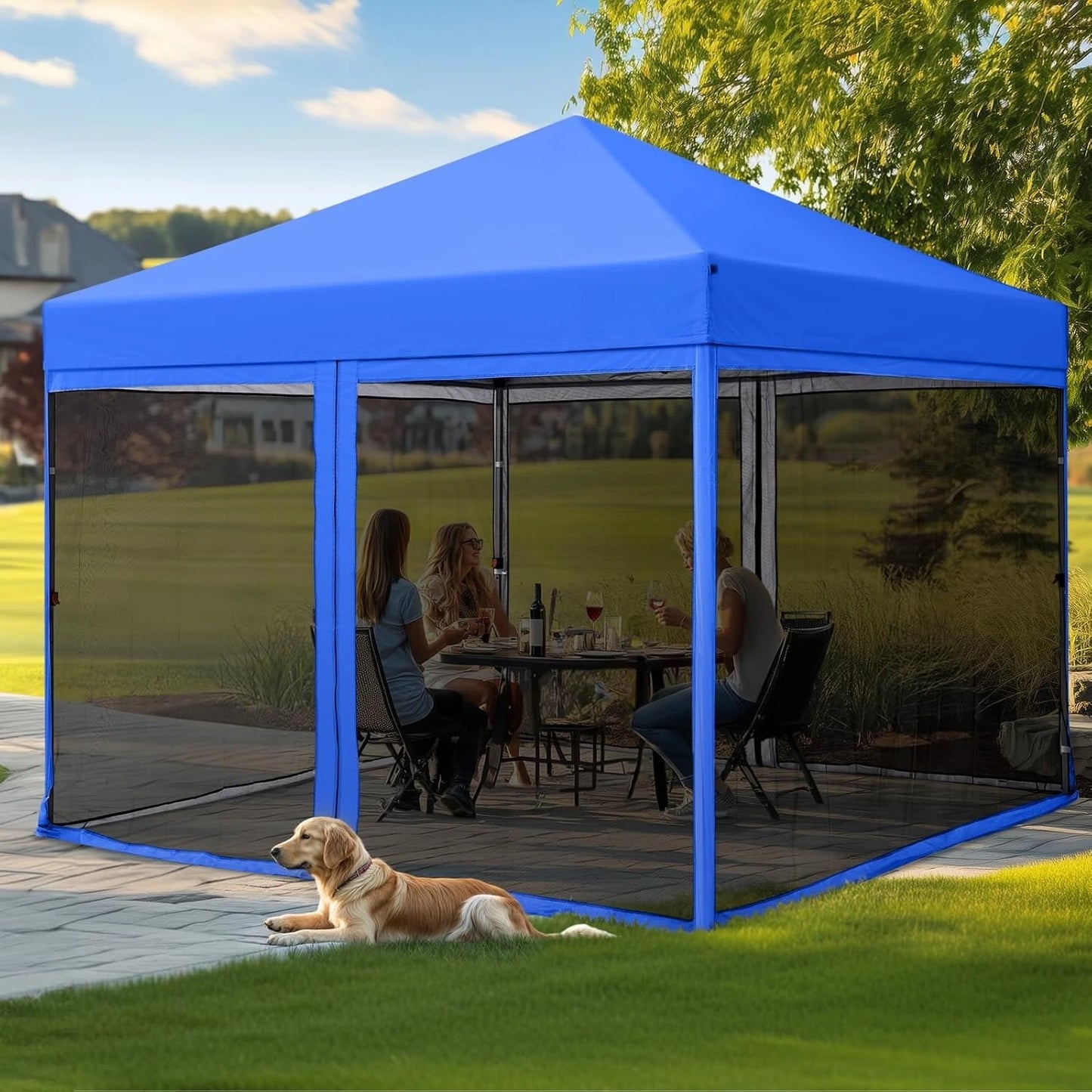 8'x8' Pop up Screened Canopy Tent with Mosquito Netting, Portable Easy up Outdoor Screen House Shelter for Patio, Customized