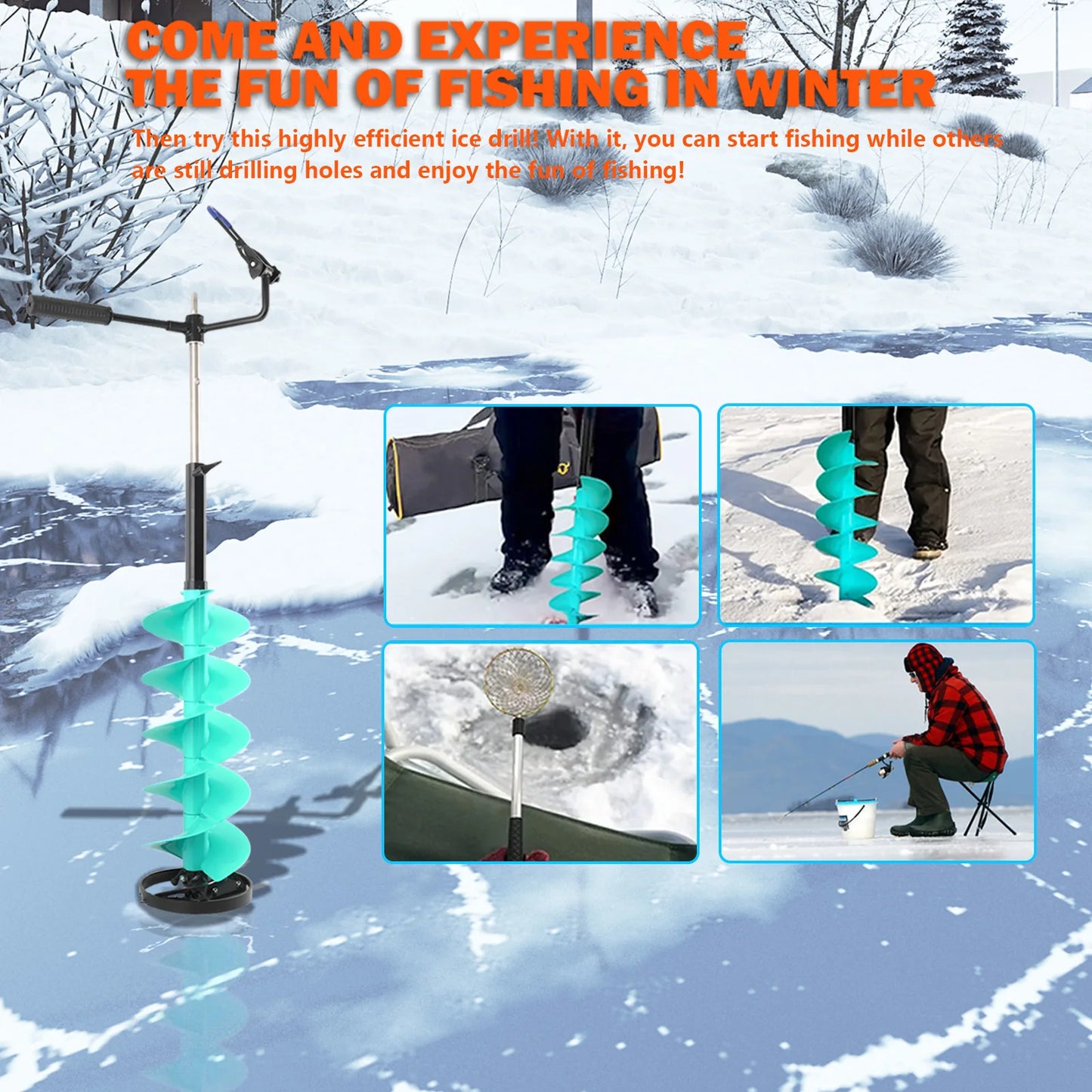 Electric Ice Auger Drill Bit Electric Ice Auger Blade Ice Drill Auger with Positioner Extension Rod for Fishing Emergency 8inch