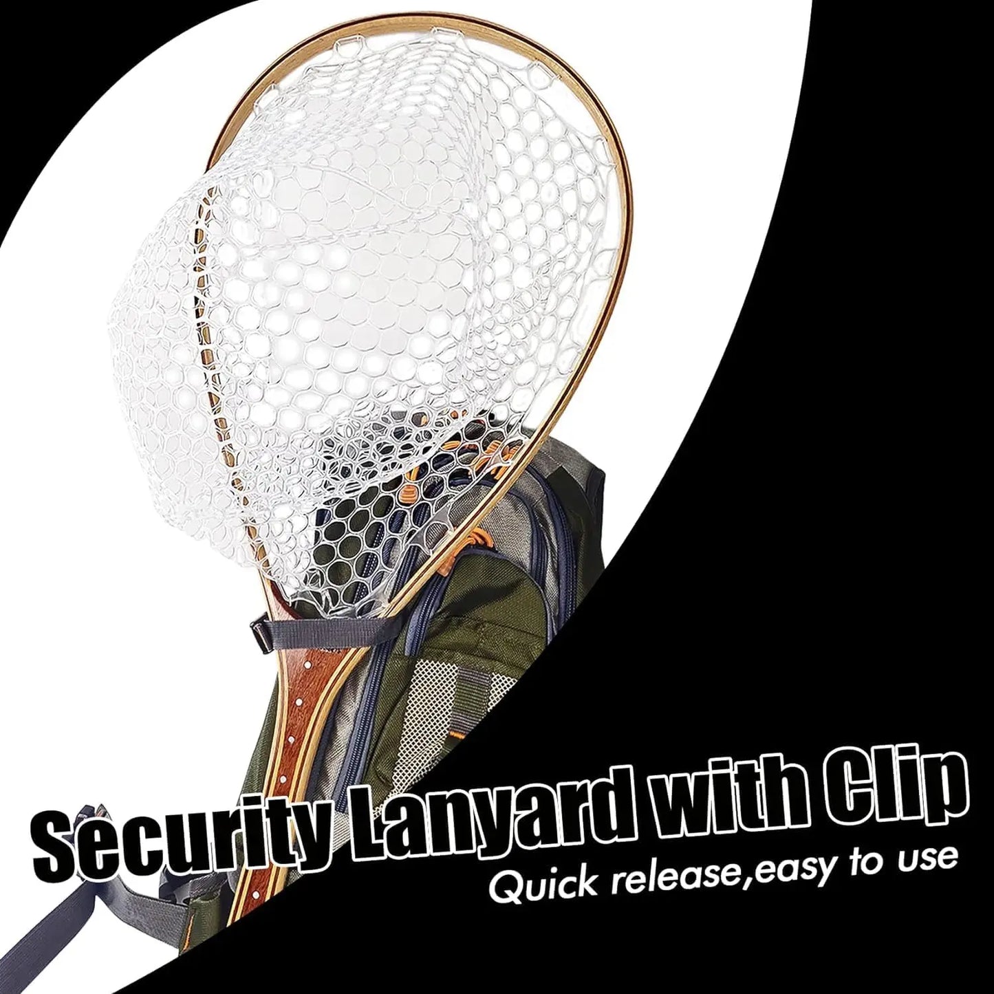 Wooden Fly Fishing Net with Soft Rubber Mesh for Trout, Freshwater Saltwater Use, Safety Cord Included - Ideal Gift for Men