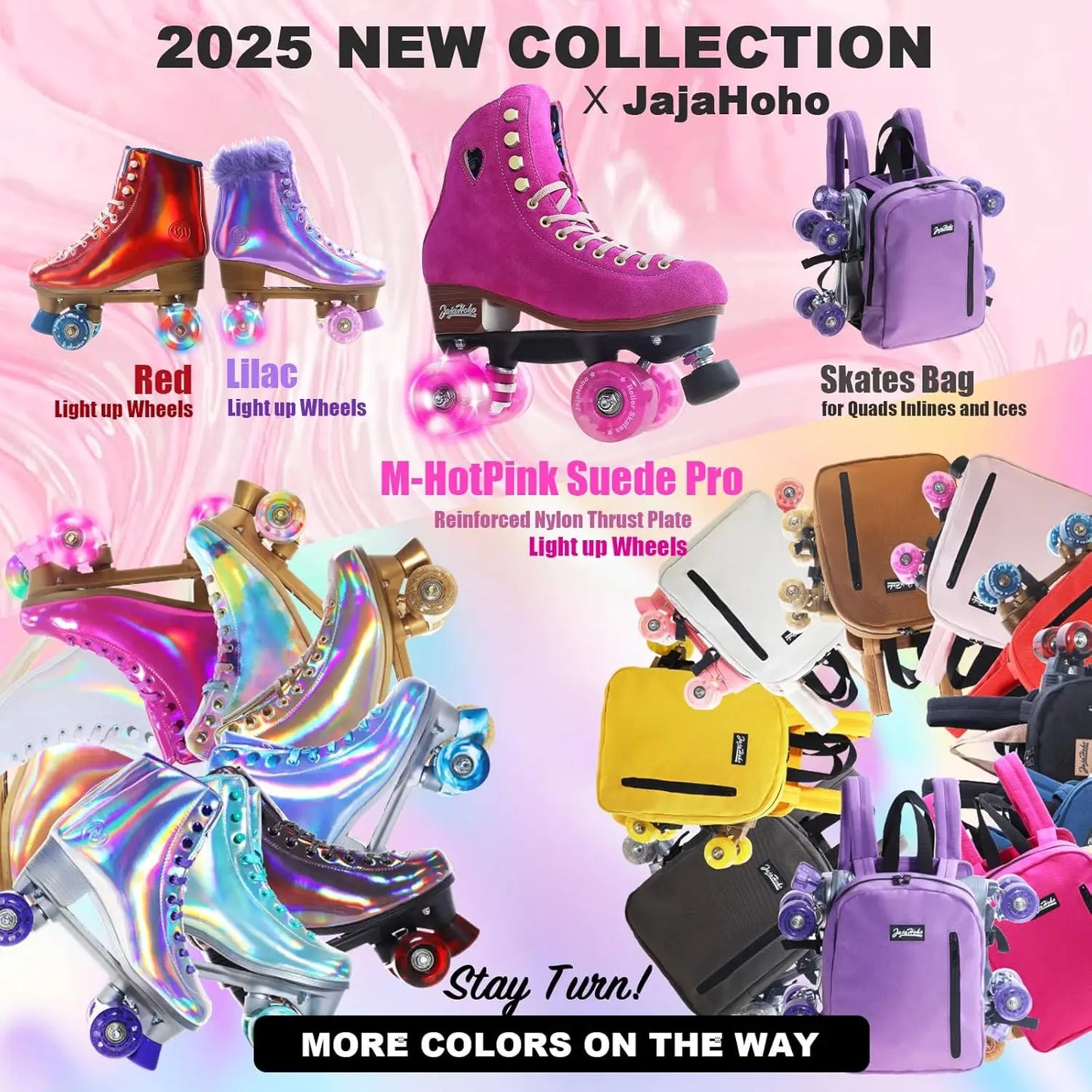 Fuchsia Quad Roller Skates for Women and Girls, High-Top Suede Leather, LED Light-Up Wheels, Indoor Outdoor Use