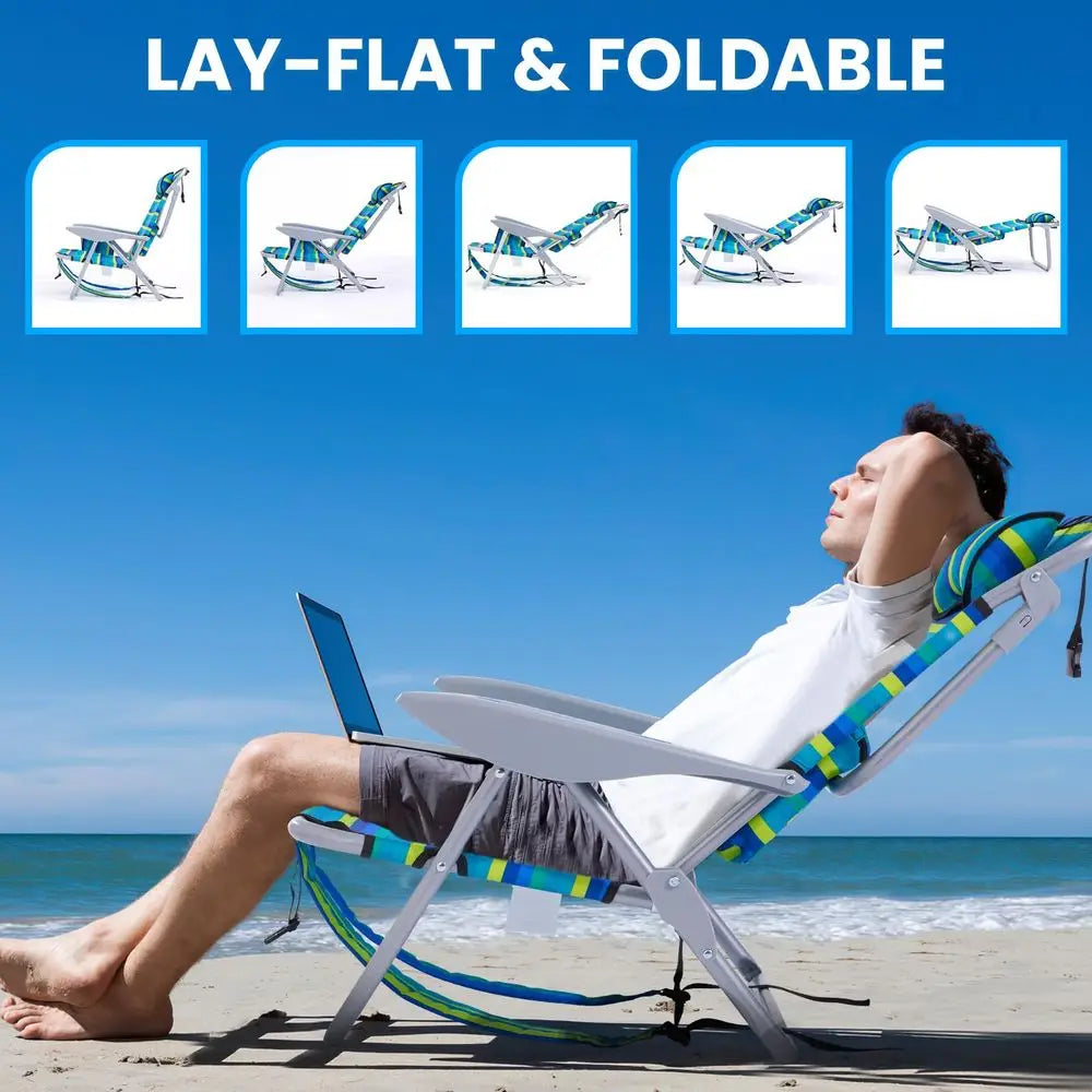 Pack Lightweight Portable Camping Beach Chair for Adults, Outdoor Lay Flat Folding Beach Chairs with 5 Positions, Backpack Beac