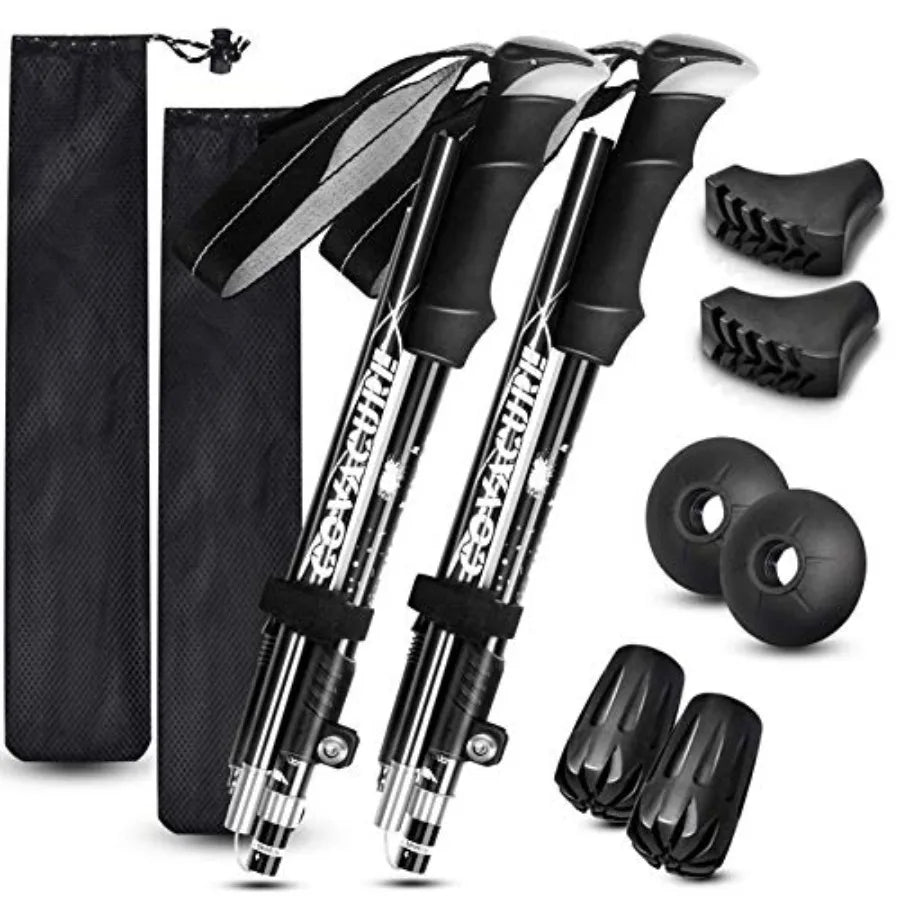 Trekking Poles Collapsible Hiking Poles - 2 Pcs Aluminum Alloy 7075 Trekking Sticks with Quick Lock System, Telescopic, Collaps