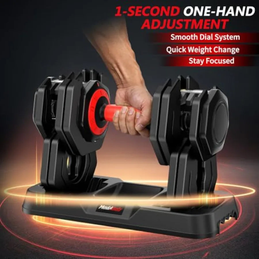 Adjustable Dumbbell Set Pair 25 lb or 50lb, 10-in-1 Free Weight for home gym use, steel construction, black with chrome accents