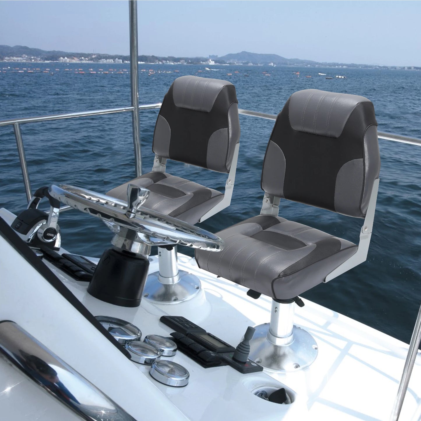 2 Pack Folding Boat Seats Low Back, Fishing Boat Seat with Thickened Sponge Padding, Weather-Resistant Captain Chairs
