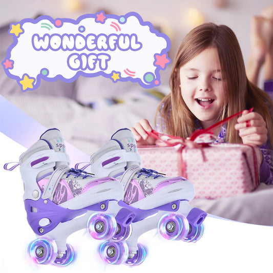 Portable Roller Skates for Kids 4 Size for Children Different Ages Adjustable Light Up LED Luminous Wheels Girls Roller Skates
