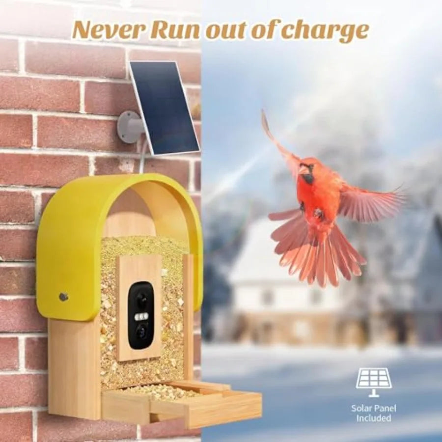 Smart Bird Feeder with Camera for Outdoor Use Solar Powered ABS Plastic Black White 2.7L Capacity with AI Species Recognition f