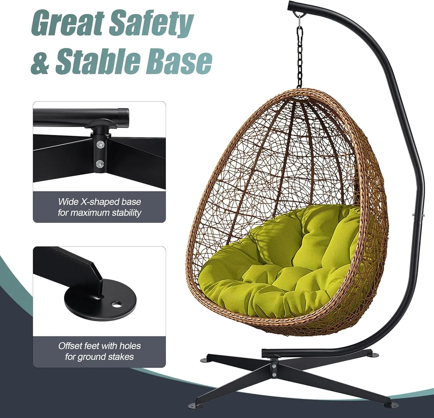 Hammock Chair Stand Hanging Chair Stand- Steel Sensory Swing Stand- Weather & Rust Resistant C Stand- Adjustable Portable Stand