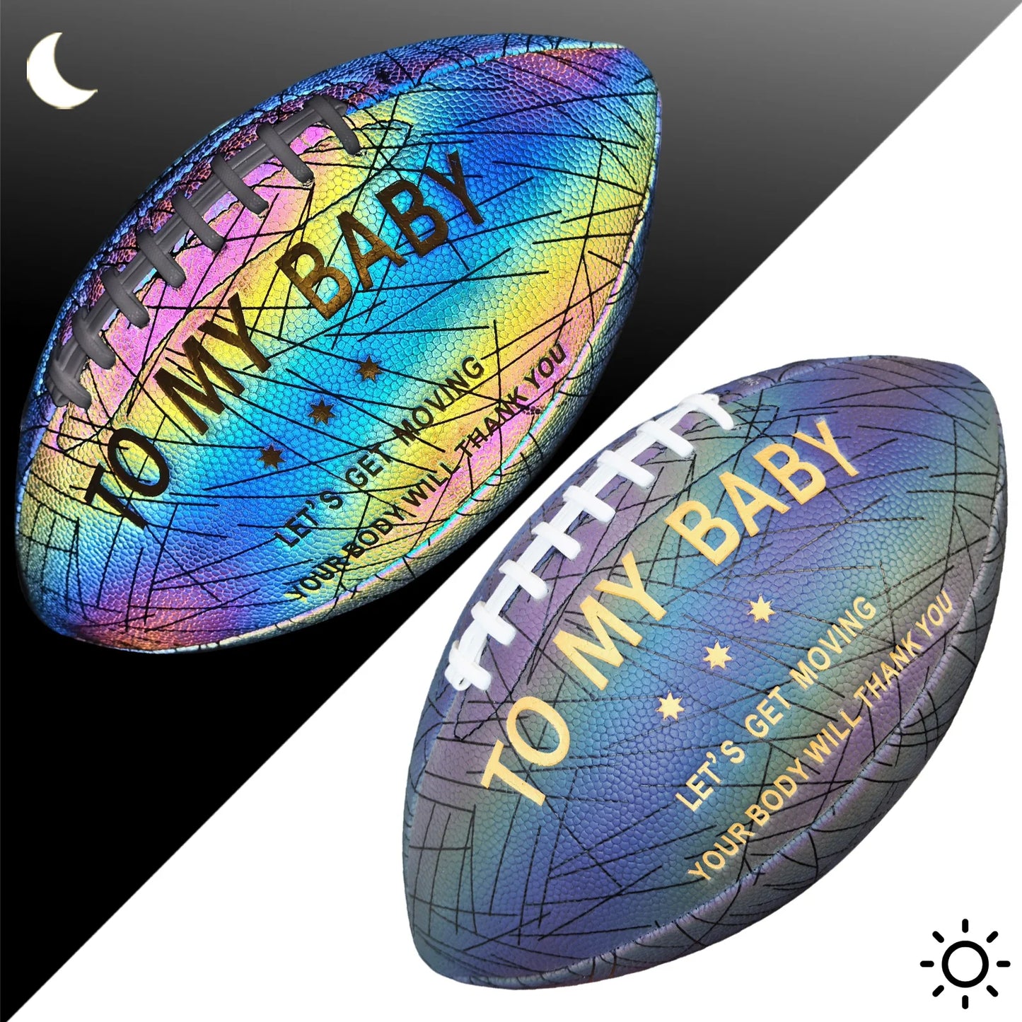 New Holographic Reflective Football Size 9-Glow in The Dark Premium American Football with Stunning Luminous Rugby Durable Grip