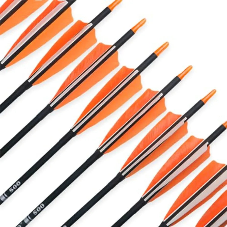30" CarbonArrows Archery Target Practice Hunting Arrows with 4" Turkey Feather fletched Spine 500 Arrow for Traditional Bow(12)