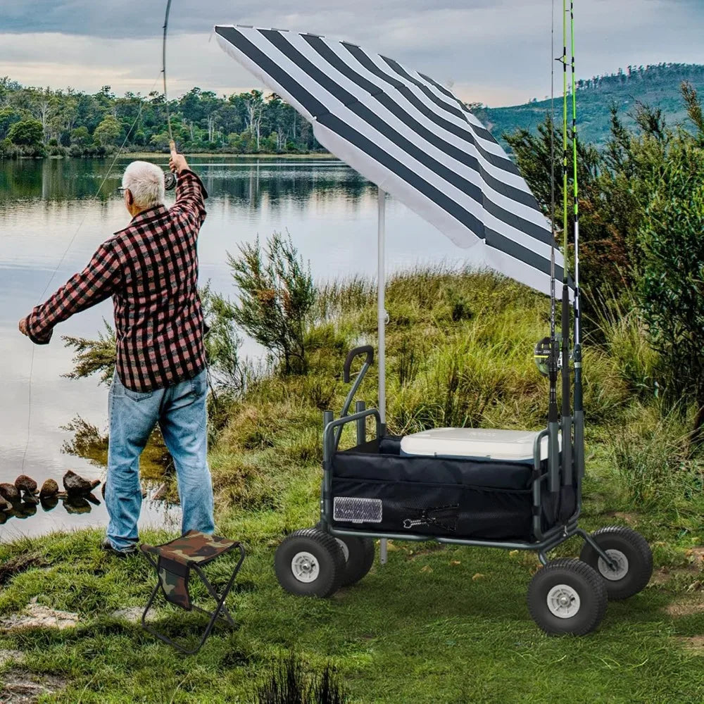 Heavy-duty Folding Handcart/fishing Trolley/ATV with Large Wheels and Fishing Rod Holder