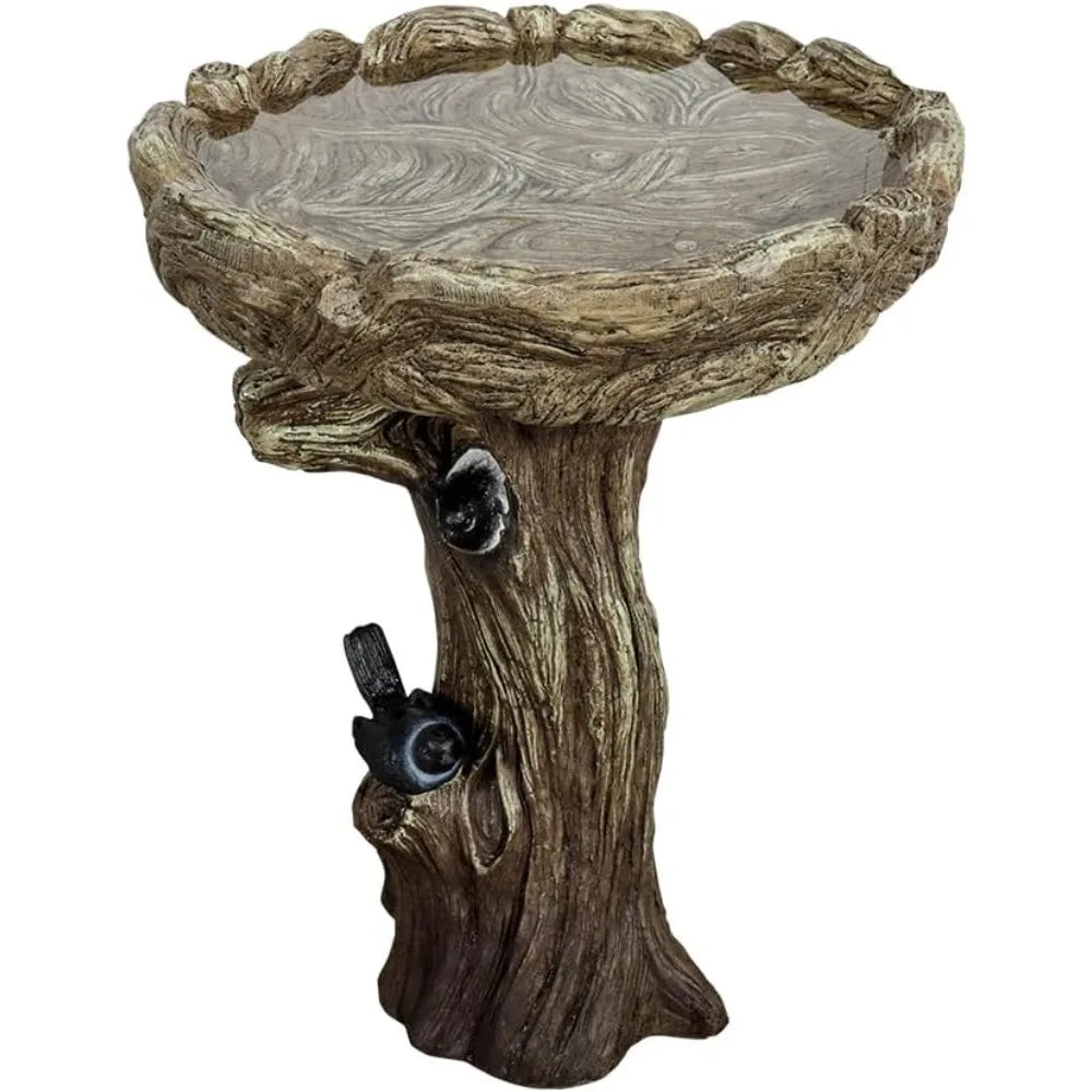 23” Tall Fibre Reinforced Concrete Birdbaths with Birds for Patio, Woodland Tree Trunk Decorative Outdoor Bird Bath