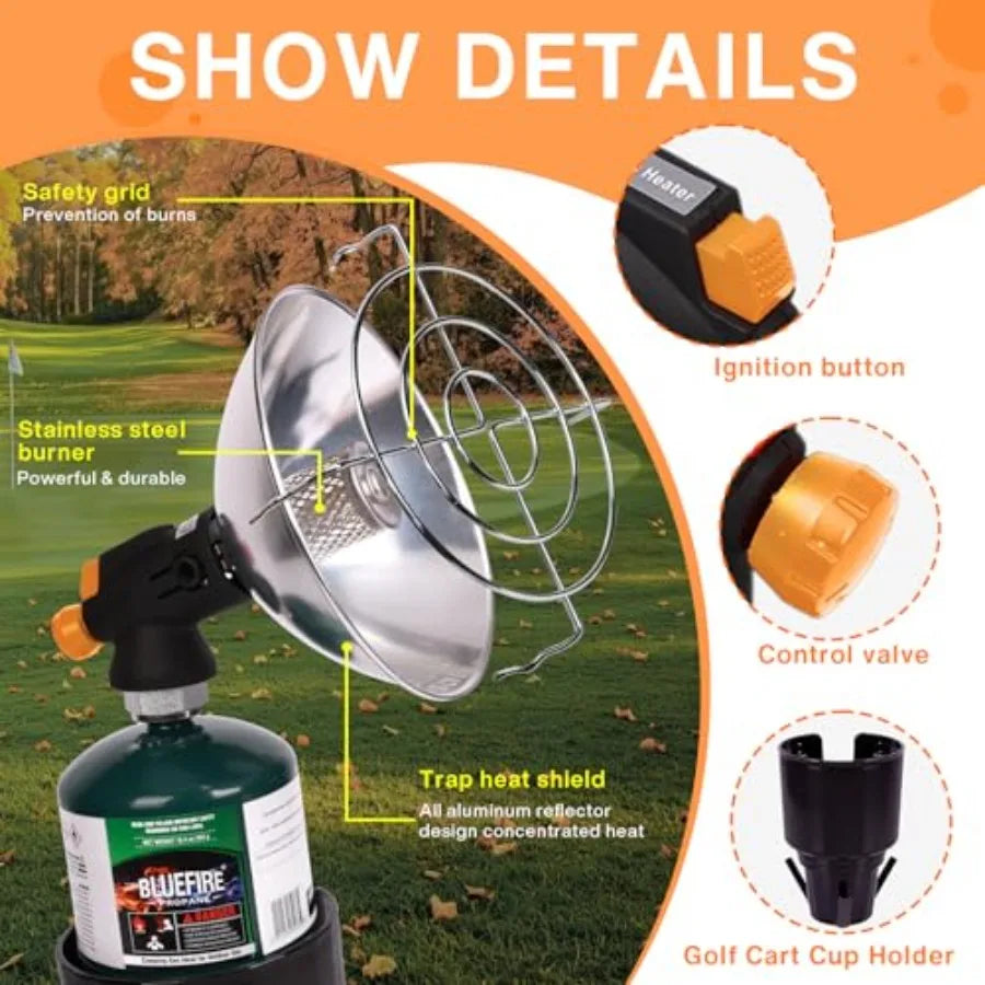 Portable Golf Cart Heater Propane Heater 4100BTU Power with Cup Holder for Garage Patio Camping Tent Hiking Ice Fishing Suitabl