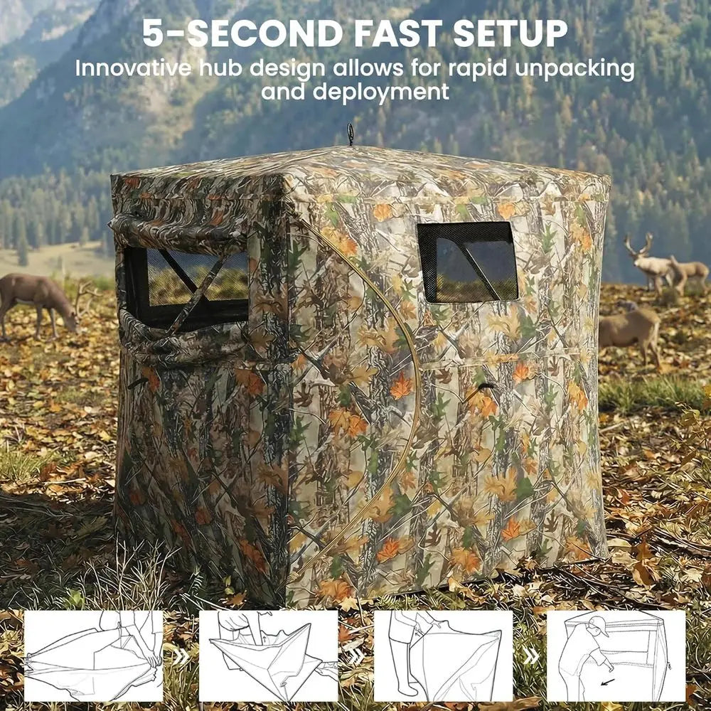 2-Person See-Through Hunting Blind with 270° Panoramic View, Waterproof & Windproof, Camouflage for Deer Hunting