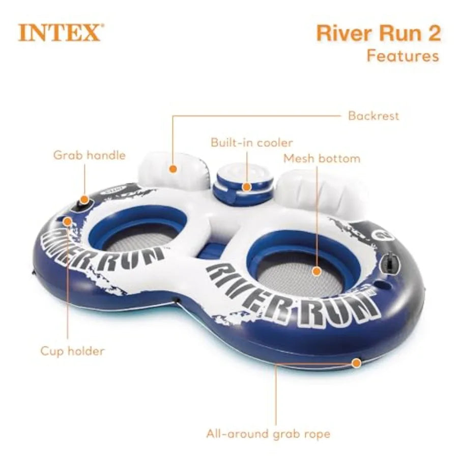 River Run Connect 1 Person Inflatable Water Raft 2 Pack Bundled with River Run II 2 Person Inflatable Floating Lounge with Cool