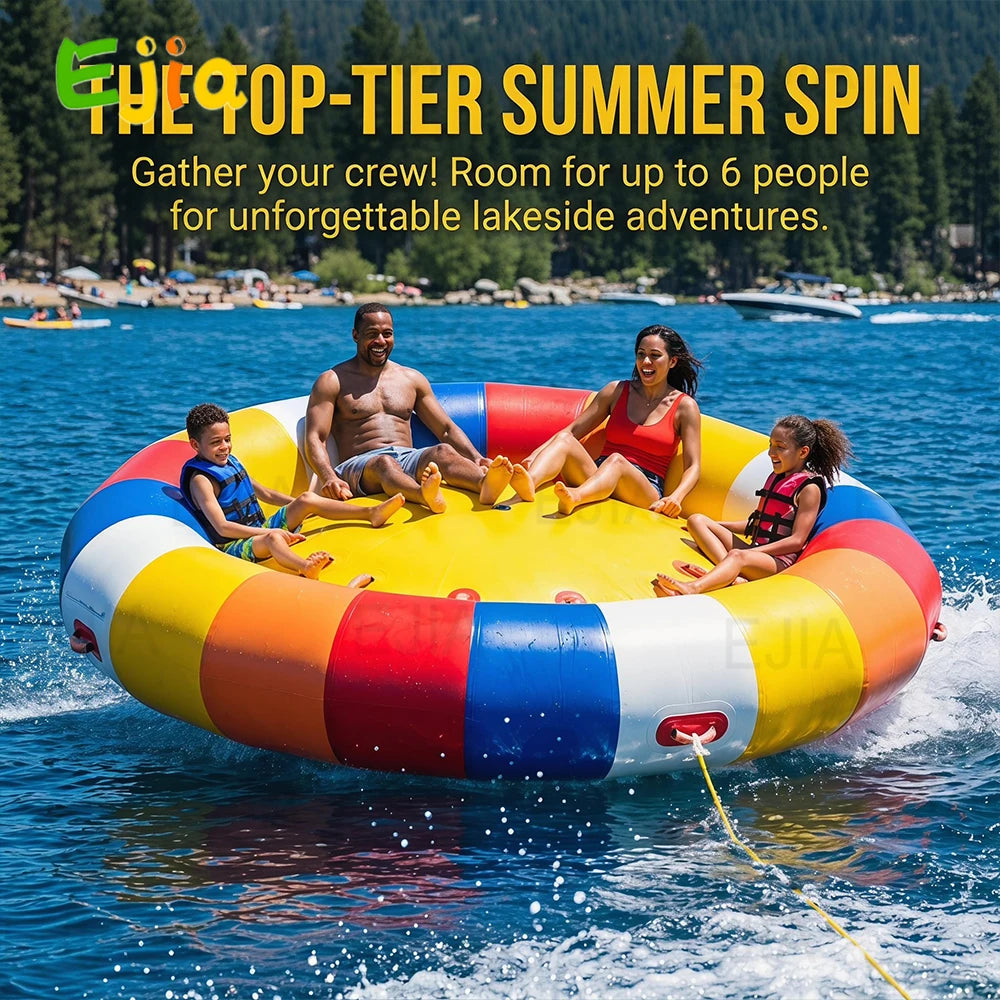 6-8 Person Inflatable Water Spinning UFO Towable Tube 10X10FT Heavy-Duty PVC Inflatable Towable Disco Boat for Water Sports
