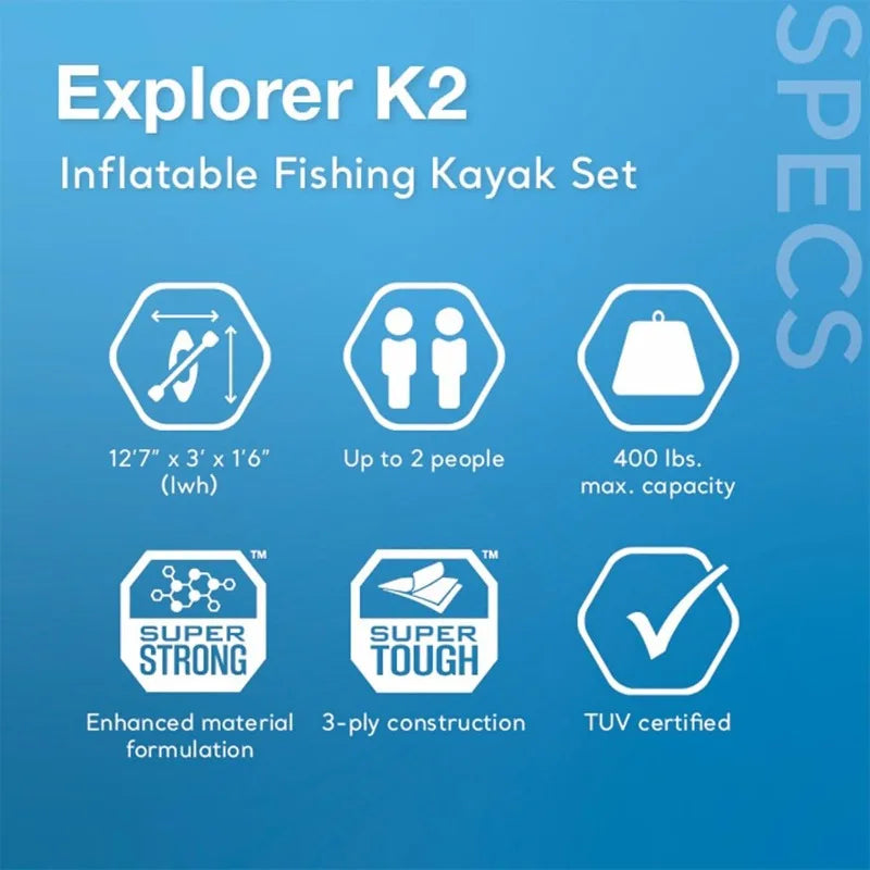 INTEX 68309EP Excursion Pro K2 Inflatable Kayak Set: Includes Deluxe 86in Kayak Paddles and High-Output Pump – SuperTough PVC