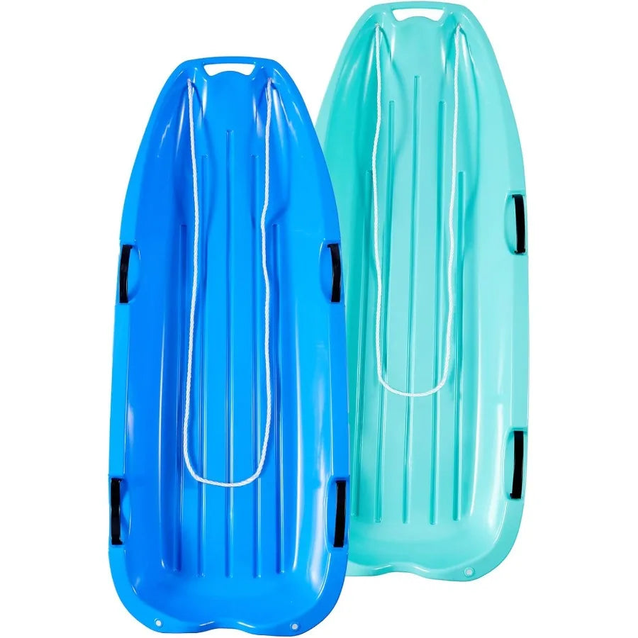 Outdoor Plastic Snow Sled for Adults and 48in with Pull Rope and 4 Handles Blue