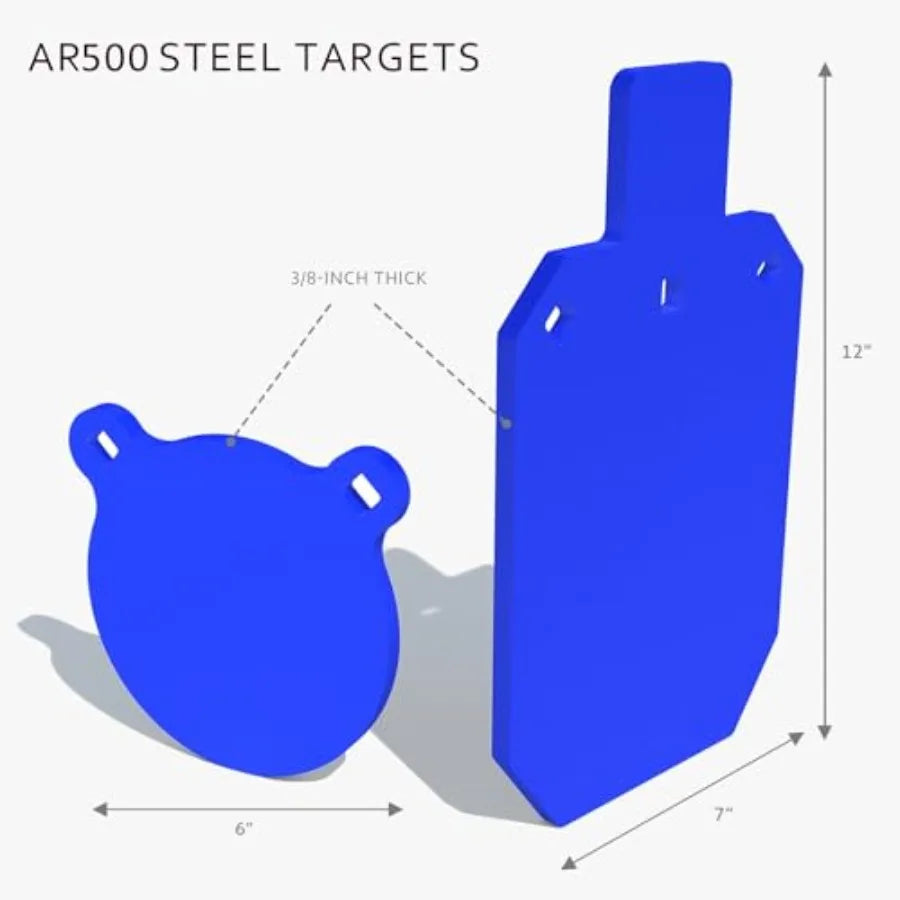 AR500 Steel Target Set for Shooting Stand System with 63 Inch Adjustable Height 3 8 Inch Thick Silhouette and Gong Targ