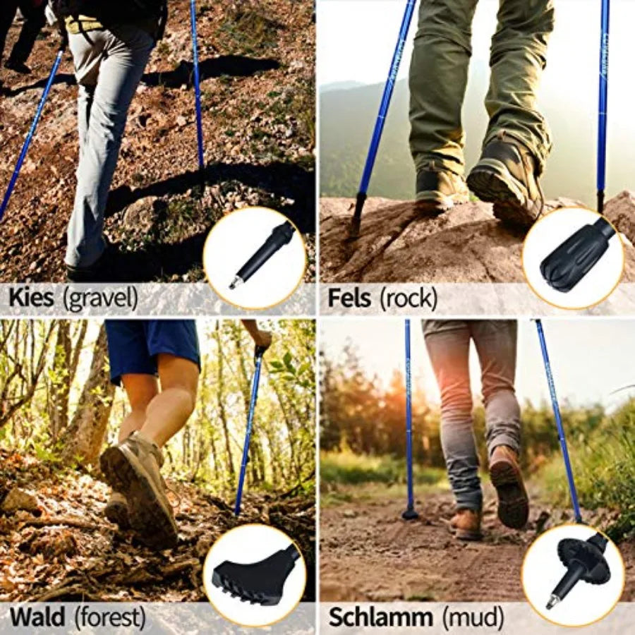Trekking Poles Collapsible Hiking Poles - 2 Pcs Aluminum Alloy 7075 Trekking Sticks with Quick Lock System, Telescopic, Collaps