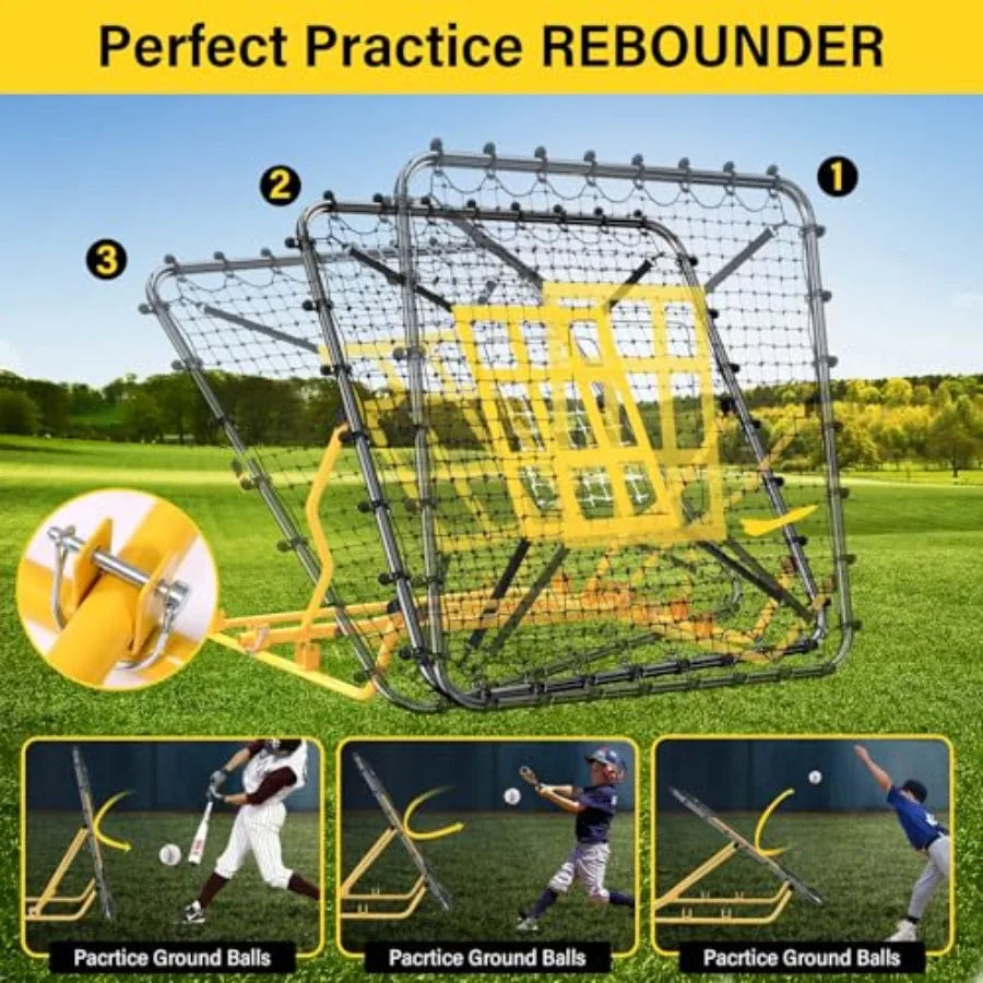Baseball Rebounder Net 4x4.5FT Pitch Back Trainer with Strike Zone and 9-Grid Target for Baseball Softball Soccer Volleyball La