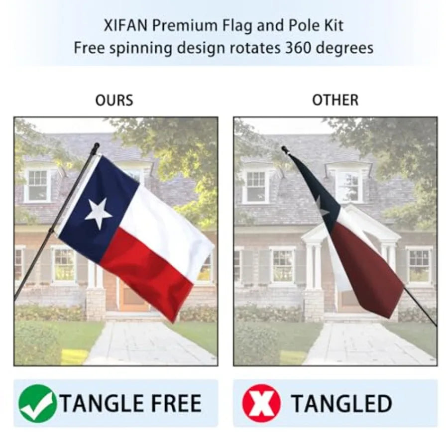 Flag with Poles for Outside House, 6Feet Stainless Steel No Tangle Spinning Flag Pole, 180° Multi- Position Mounting Bracket, 3