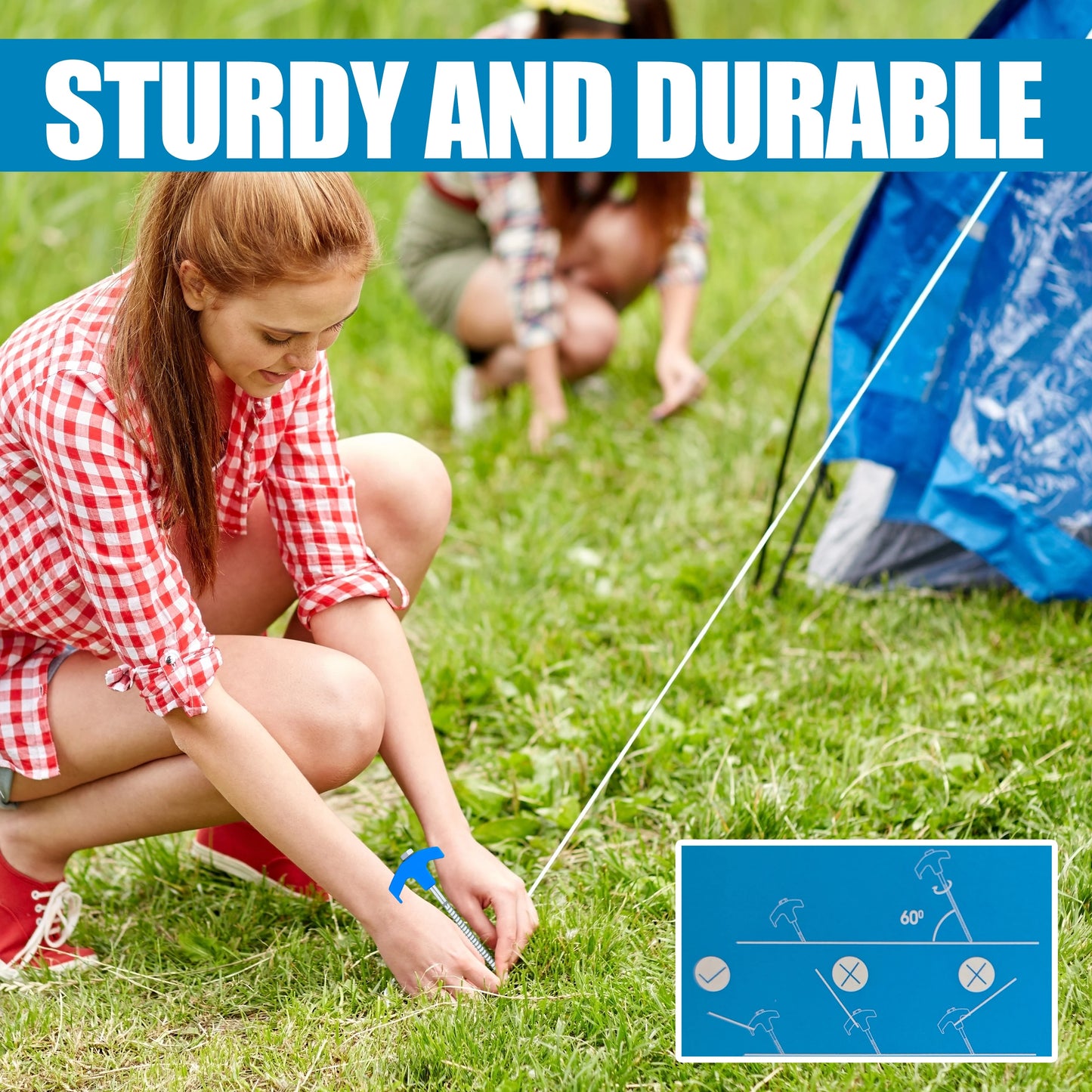 Heavy Duty Spiral Tent Stakes Screw in Ground Anchors with Rope and Driver for Camping Hiking Outdoor