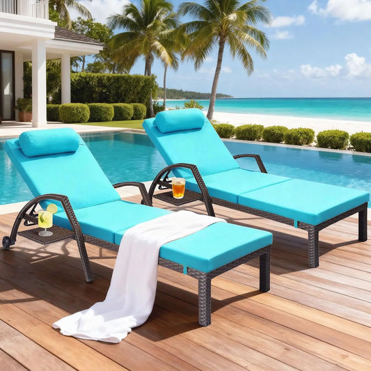 Patio Chaise Lounge Chairs Set of 2 Wicker Pool Lounge Chairs Outdoor with 5 Adjustable Back & Removable Cushion &, Customized