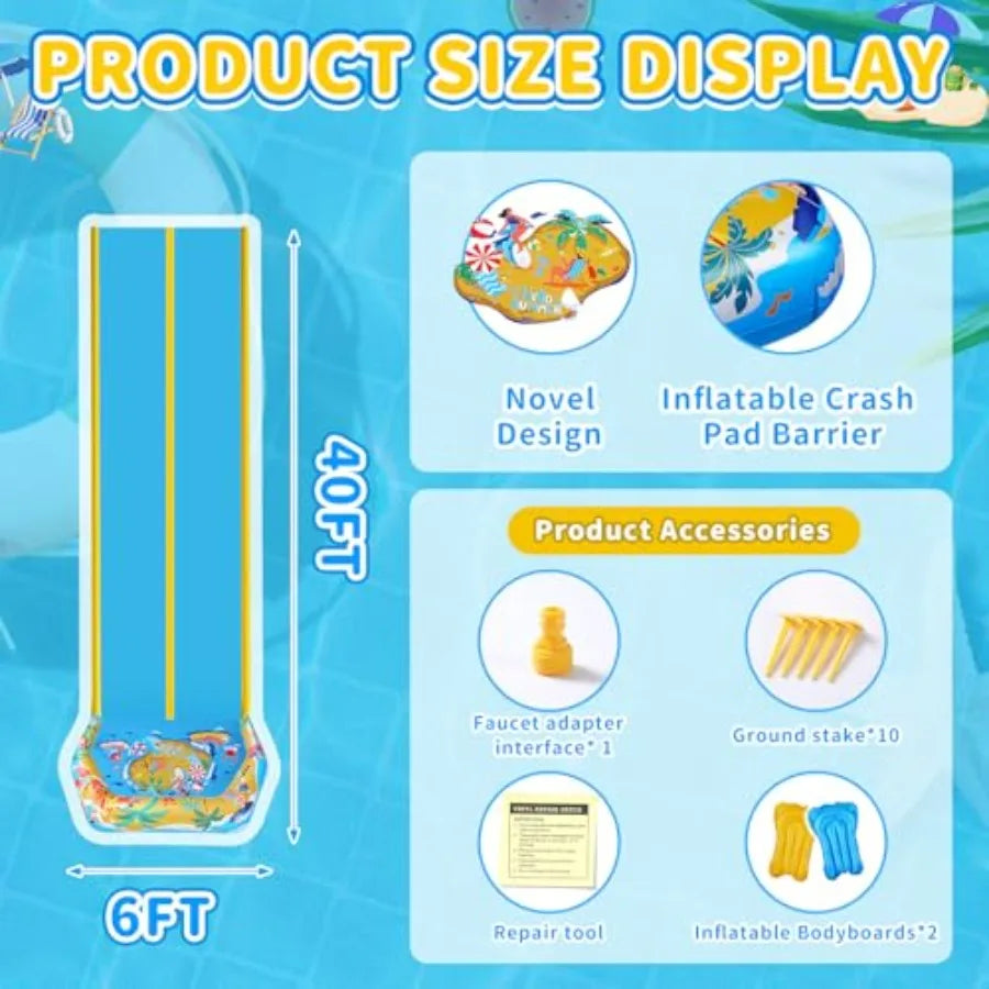 Backyard outdoor party application, heavy-duty PVC material, blue and yellow color, extra-long 40FT double slip and water slide