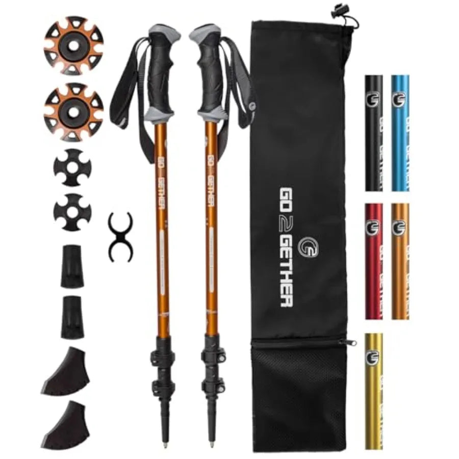 Aluminum Trekking Poles - Quick Adjustable Locks, Comfort Handle, Padded Strap, Snow Baskets - Walking Sticks Suitable for Hiki