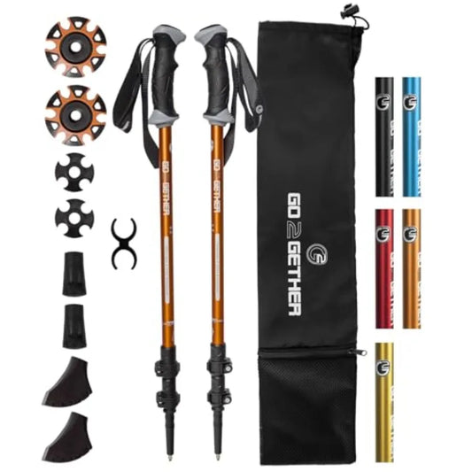 Aluminum Trekking Poles - Quick Adjustable Locks, Comfort Handle, Padded Strap, Snow Baskets - Walking Sticks Suitable for Hiki